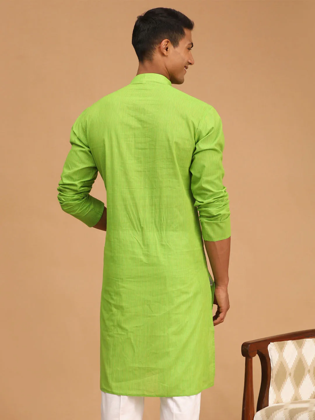 Men's Green Pure Cotton Kurta - Vastramay