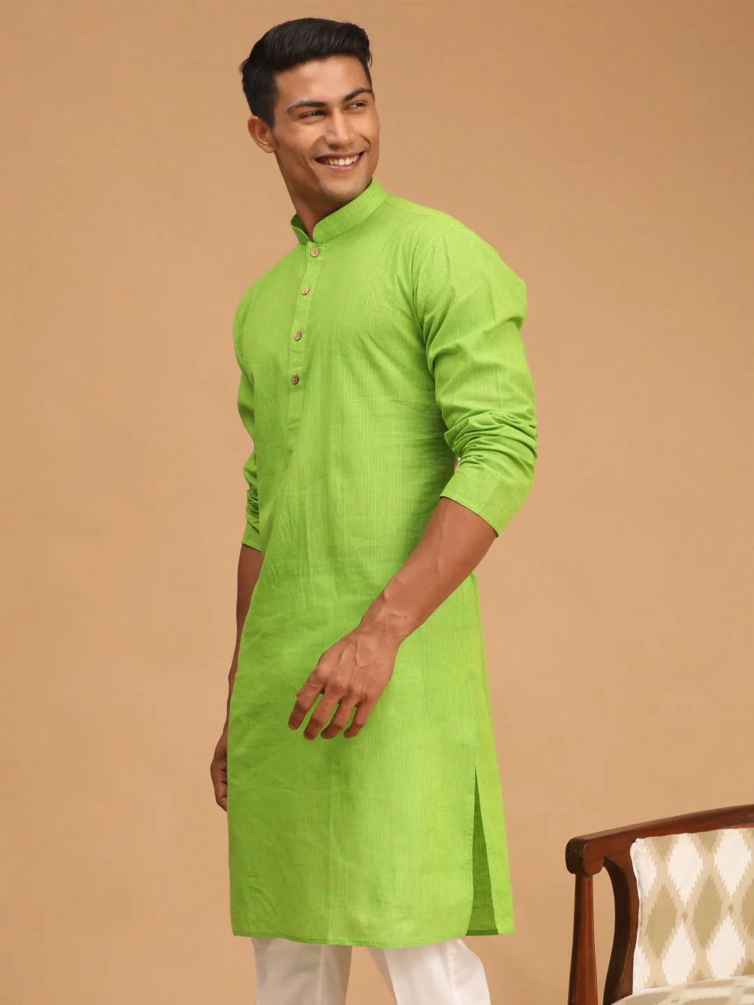 Men's Green Pure Cotton Kurta - Vastramay