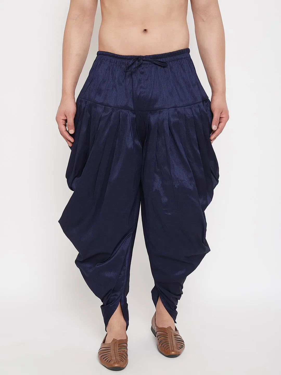 Men's Navy Blue Cowl Dhoti - Vastramay