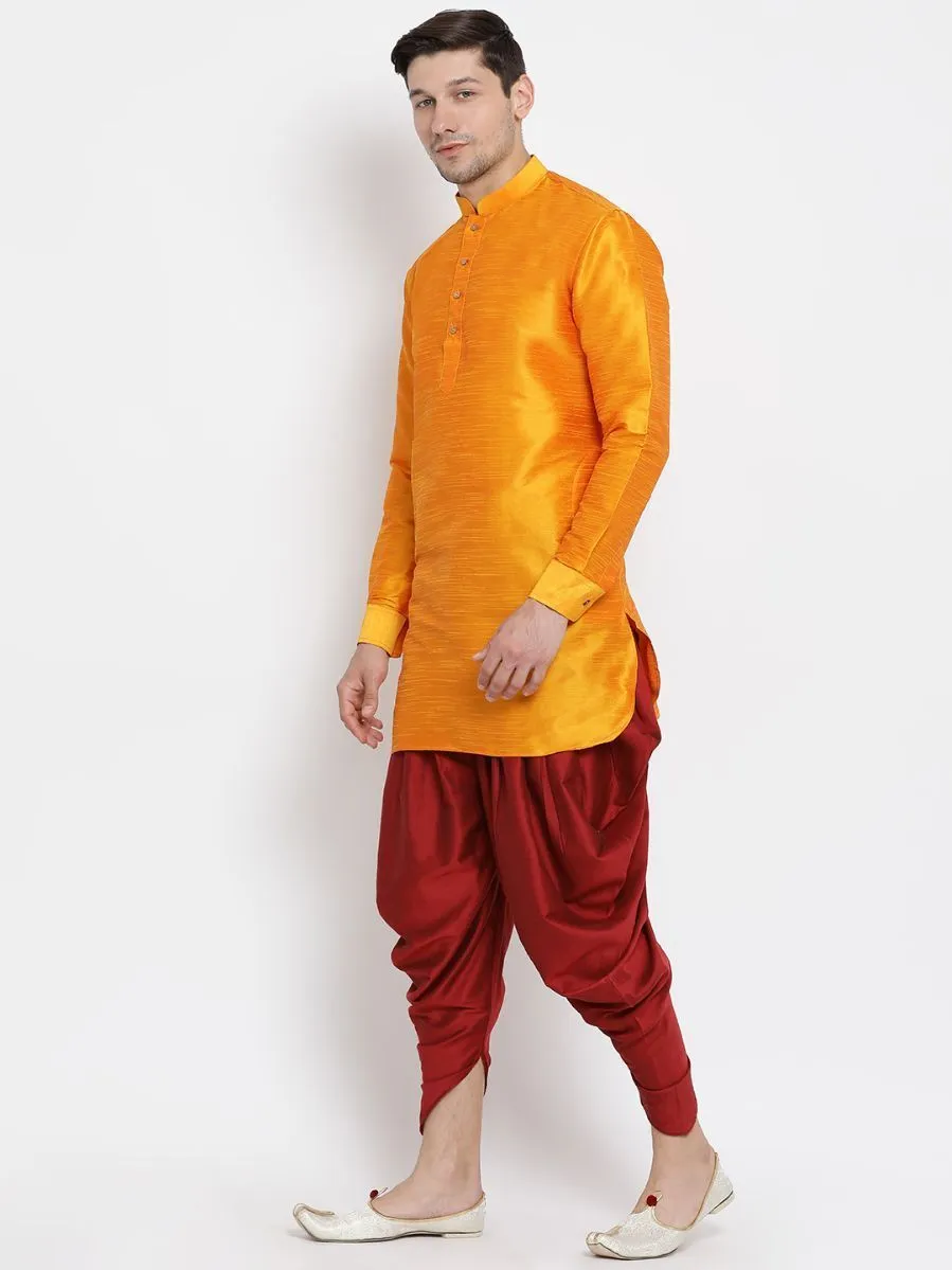 Men's Orange Silk Blend Kurta and Dhoti Pant Set - Vastramay
