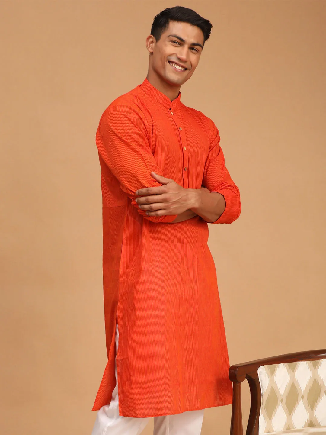 Men's Red Pure Cotton Kurta - Vastramay
