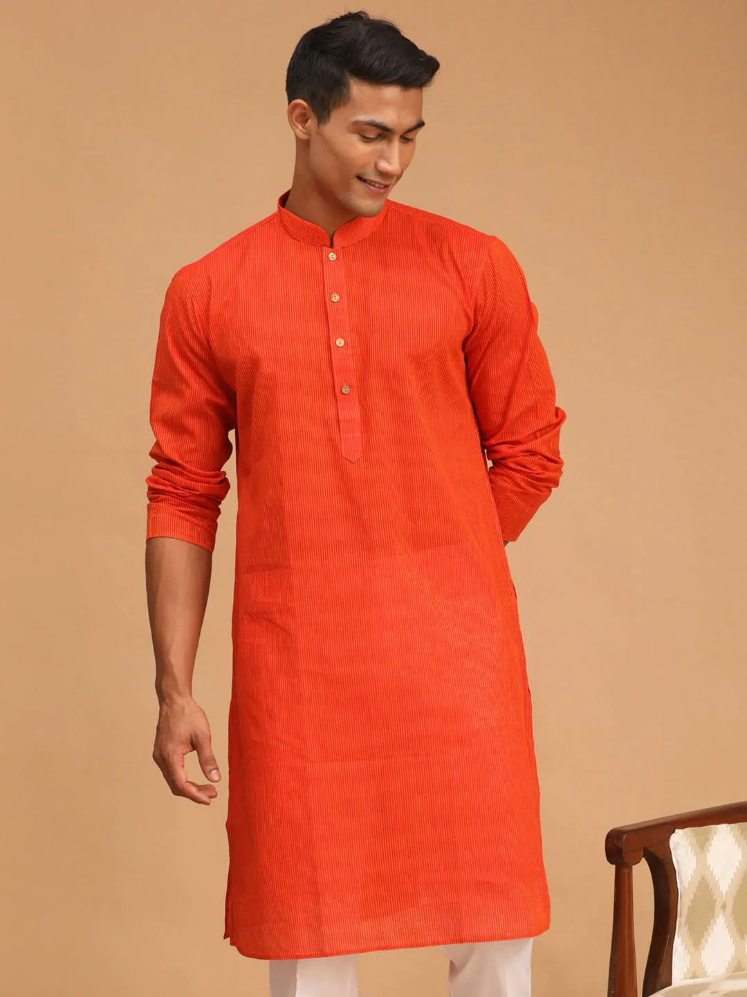 Men's Red Pure Cotton Kurta - Vastramay
