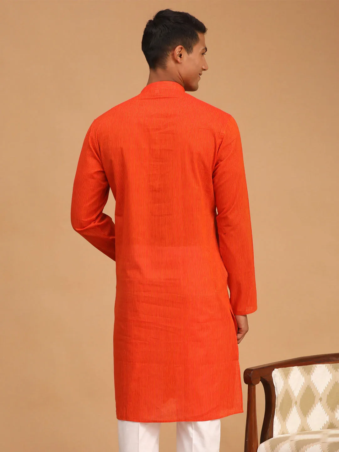 Men's Red Pure Cotton Kurta - Vastramay