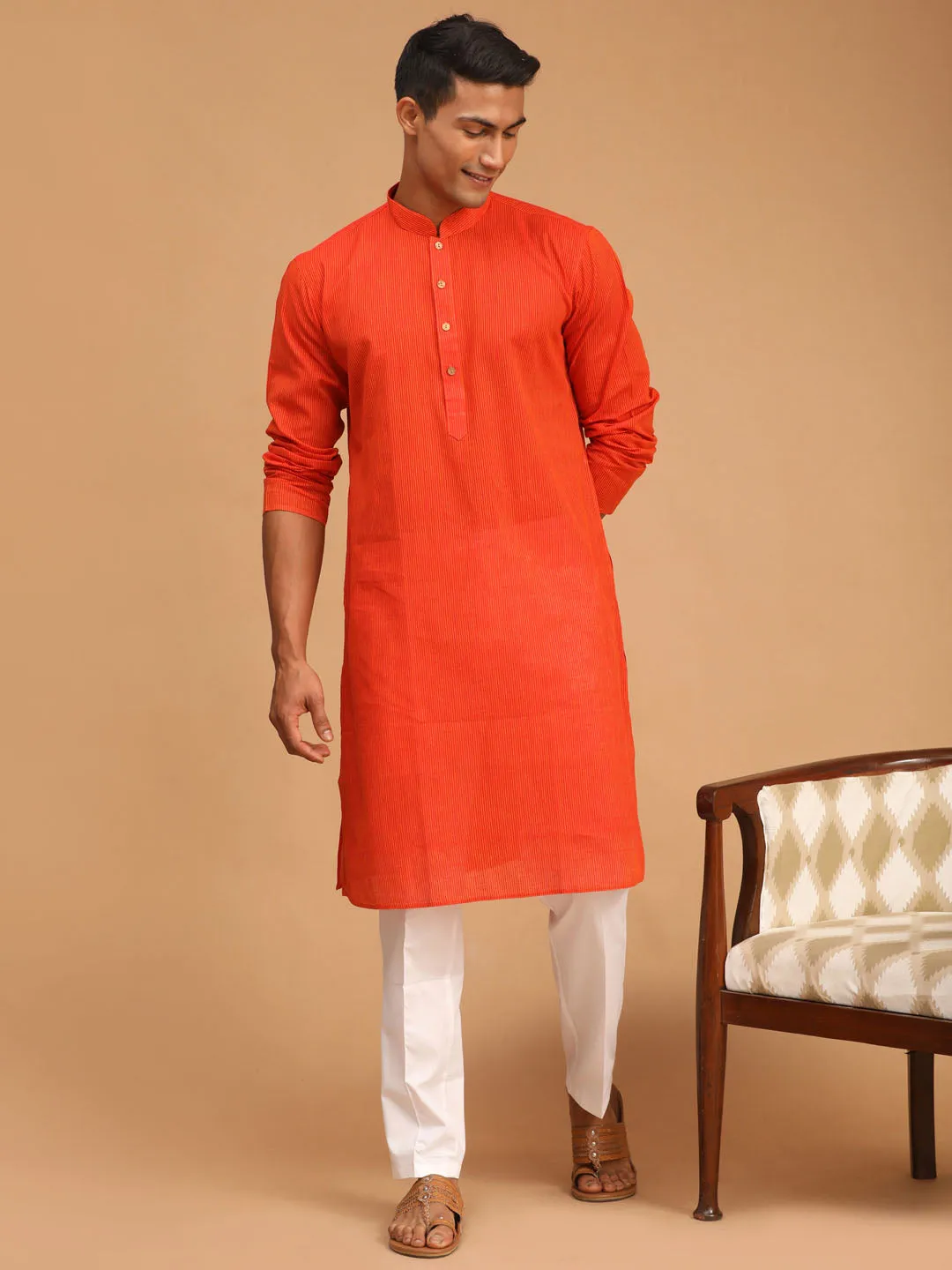 Men's Red Pure Cotton Kurta - Vastramay