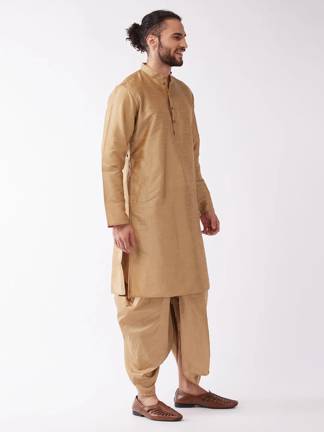 Men's Rose Gold Silk Blend Kurta And Dhoti Set - Vastramay