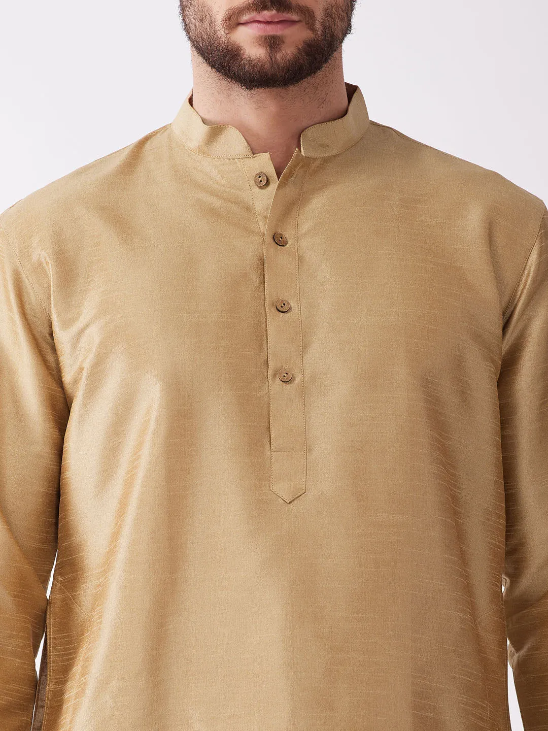 Men's Rose Gold Silk Blend Kurta And Dhoti Set - Vastramay