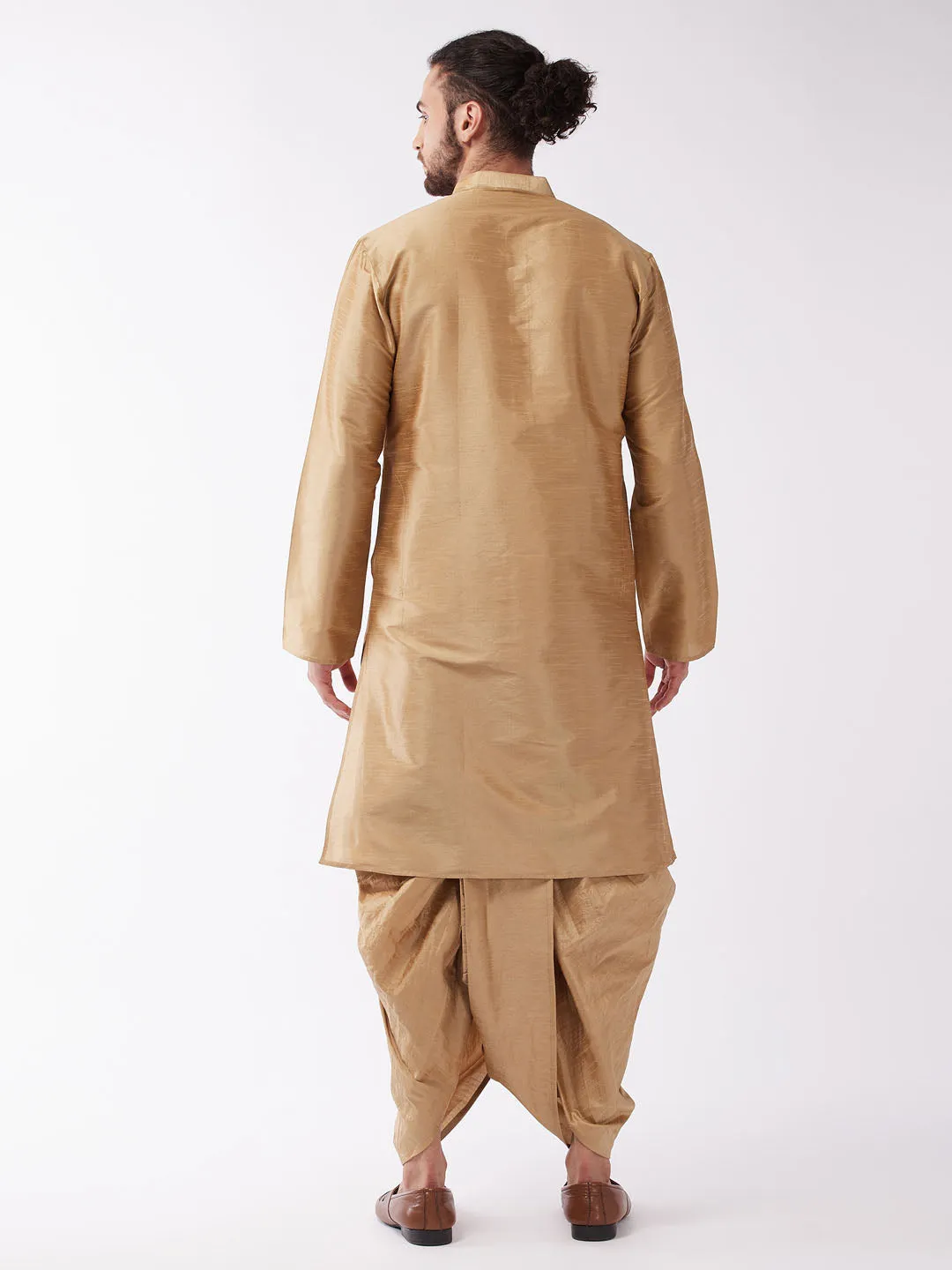 Men's Rose Gold Silk Blend Kurta And Dhoti Set - Vastramay
