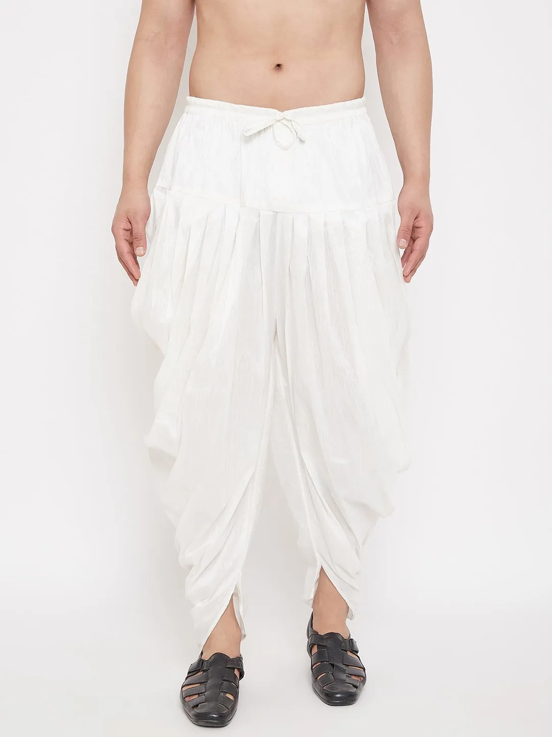 Men's White Cowl Dhoti - Vastramay