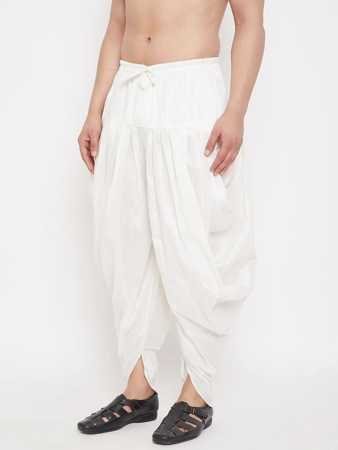 Men's White Cowl Dhoti - Vastramay