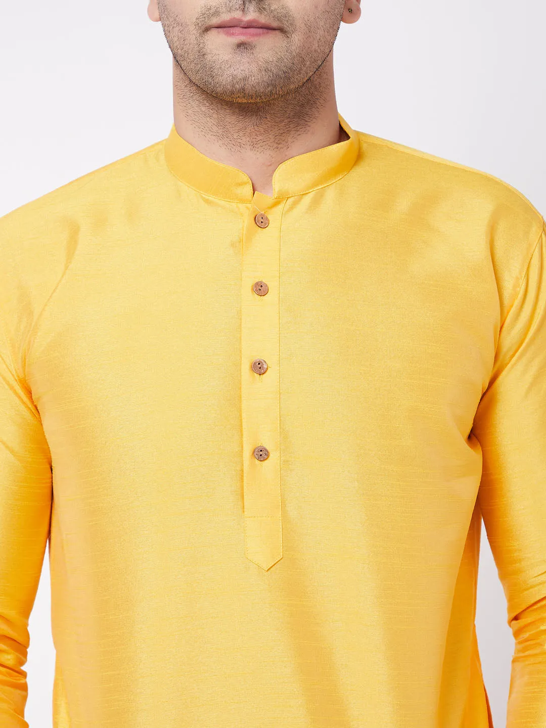 Men's Yellow Silk Blend Kurta And Dhoti Set - Vastramay