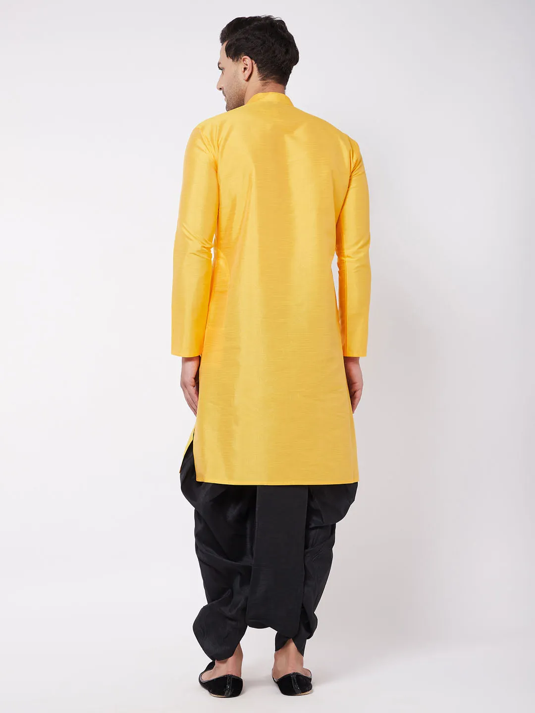 Men's Yellow Silk Blend Kurta And Dhoti Set - Vastramay