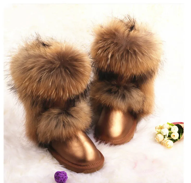 Mid-calf Genuine Fox Fur Snow Boots