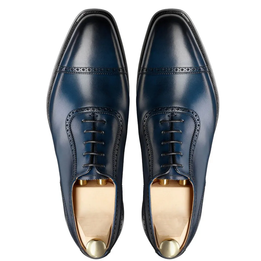 Navy Blue Leather Clapton Brogue Oxfords