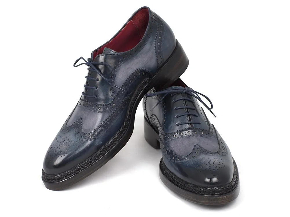 Paul Parkman Men's Triple Leather Sole Wingtip Brogues Blue Shoes (ID#027-TRP-BLU)
