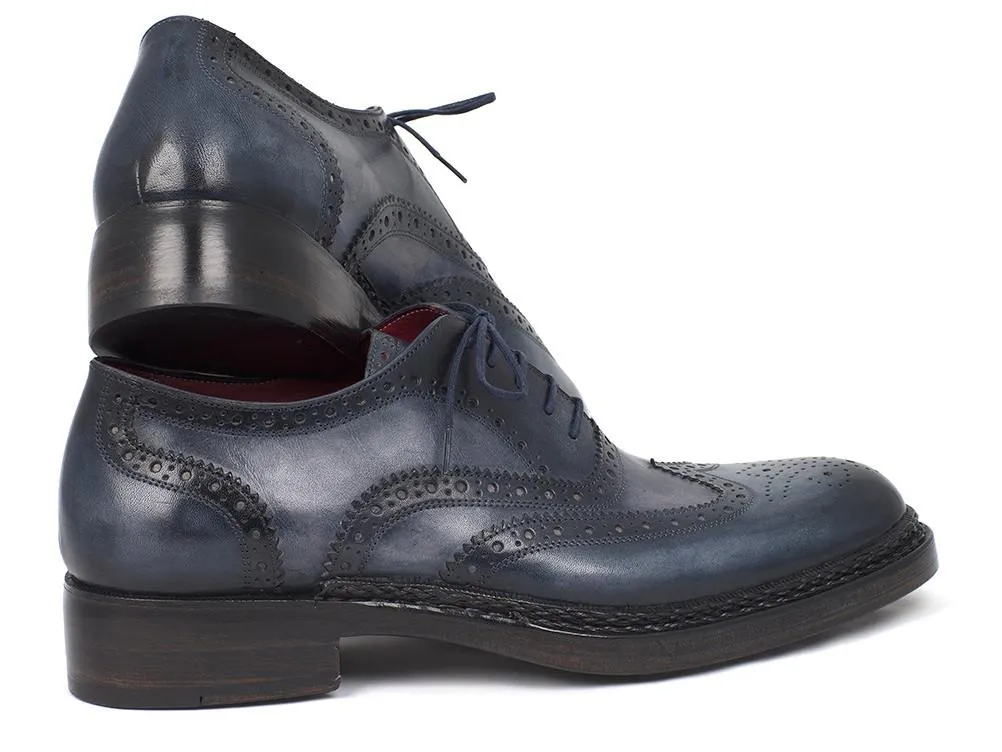 Paul Parkman Men's Triple Leather Sole Wingtip Brogues Blue Shoes (ID#027-TRP-BLU)