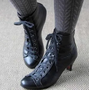 Plain Leather Low Heel Strap Ankle Boots