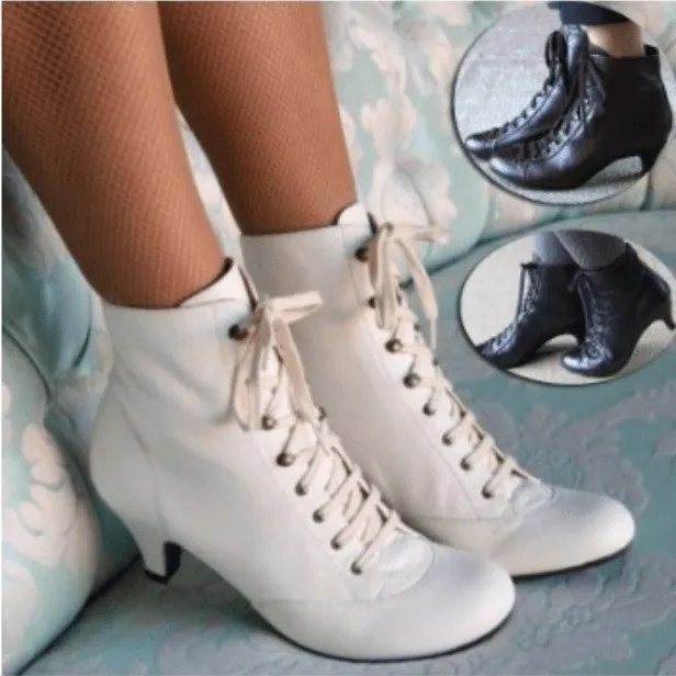 Plain Leather Low Heel Strap Ankle Boots