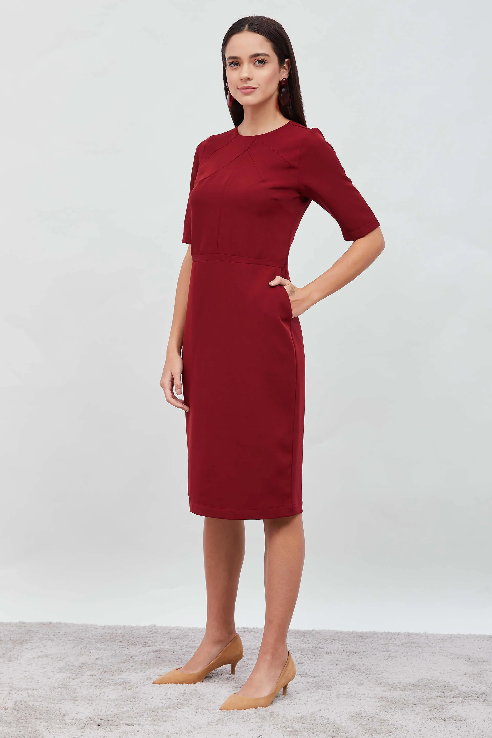 Prestige-Maroon Sheath Dress - Maroon