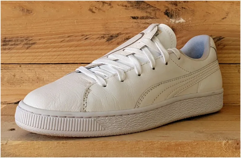Puma Basket Crush Emboss Leather Trainers UK4/US6.5/EU37 369595 01 Triple White