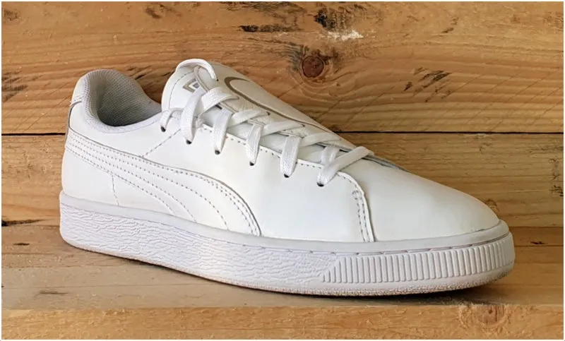 Puma Basket Crush Emboss Leather Trainers UK4/US6.5/EU37 369595 01 Triple White