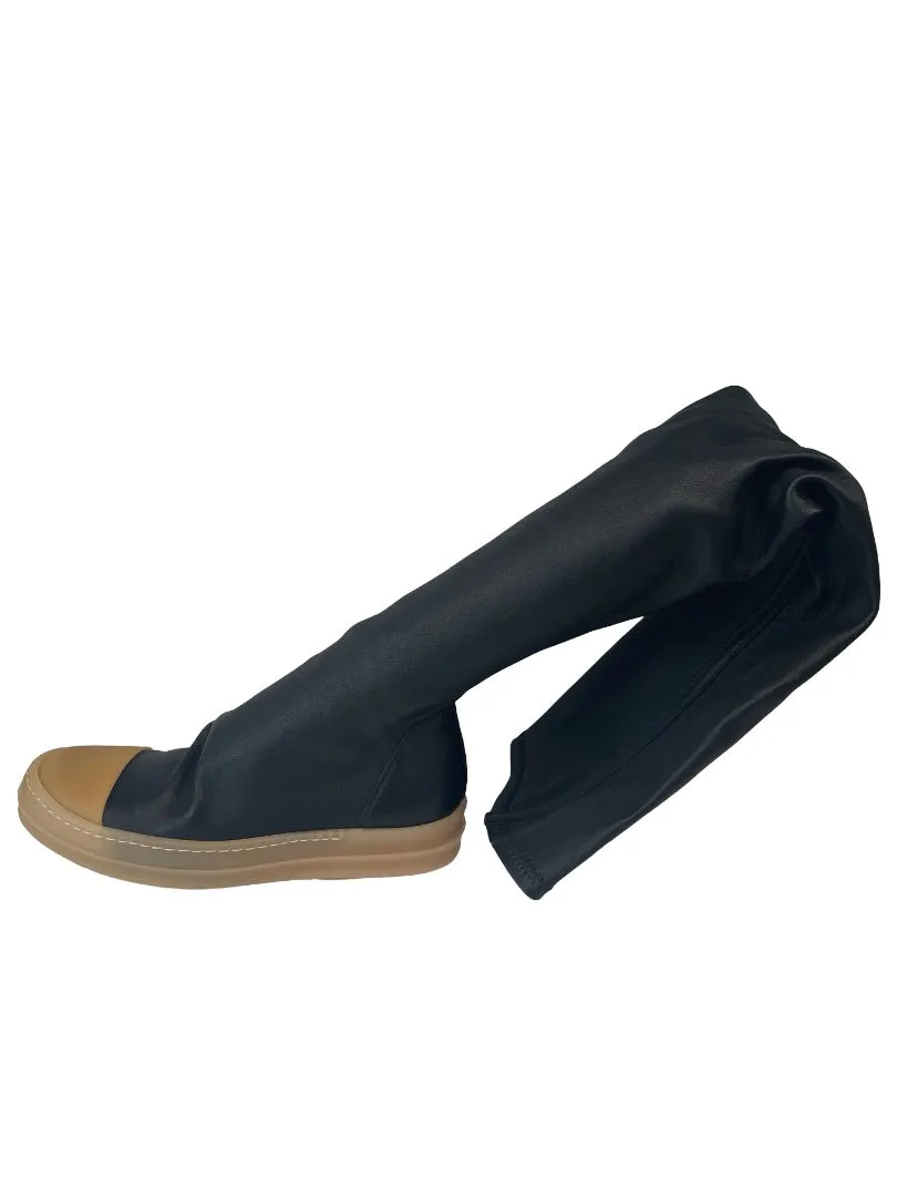 Rick Owens Black Leather Thigh High Sneaker Boot. Size: 35