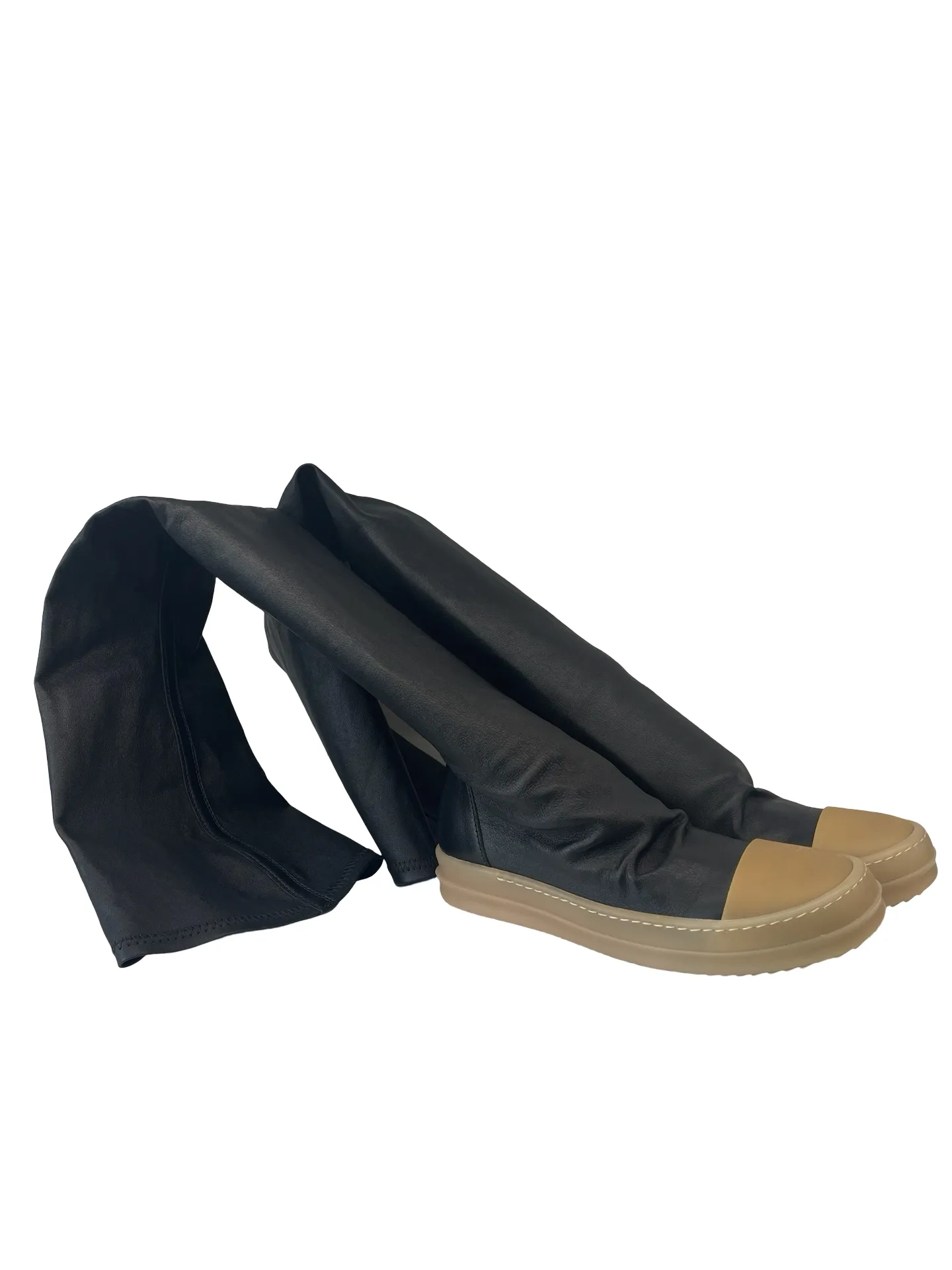 Rick Owens Black Leather Thigh High Sneaker Boot. Size: 35