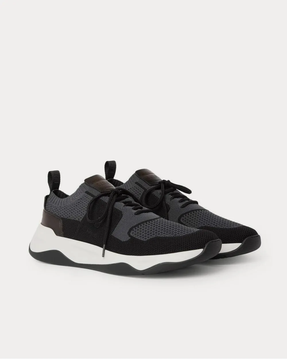 Shadow Leather-Trimmed Stretch-Knit  Gray low top sneakers
