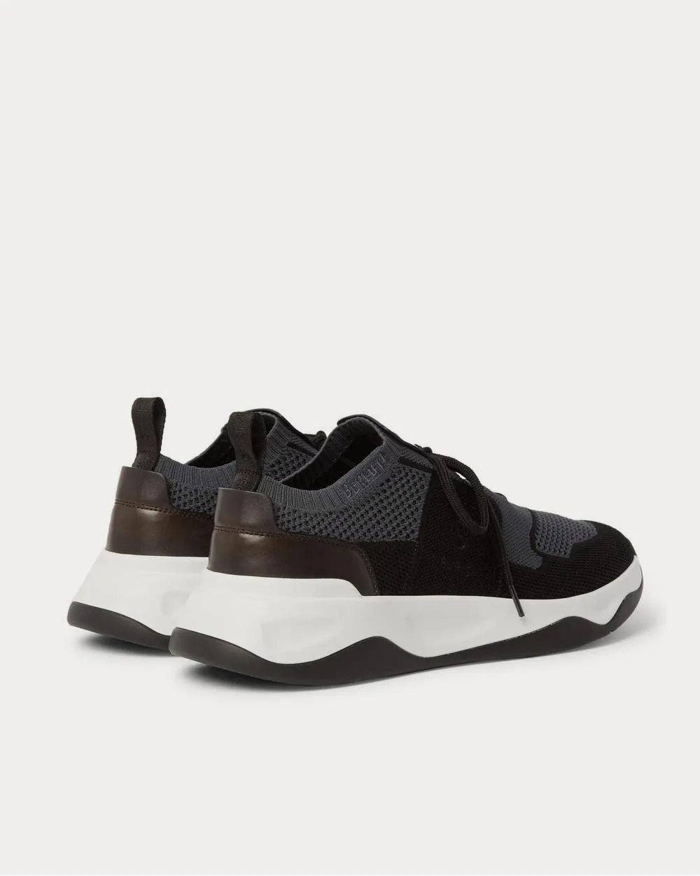 Shadow Leather-Trimmed Stretch-Knit  Gray low top sneakers