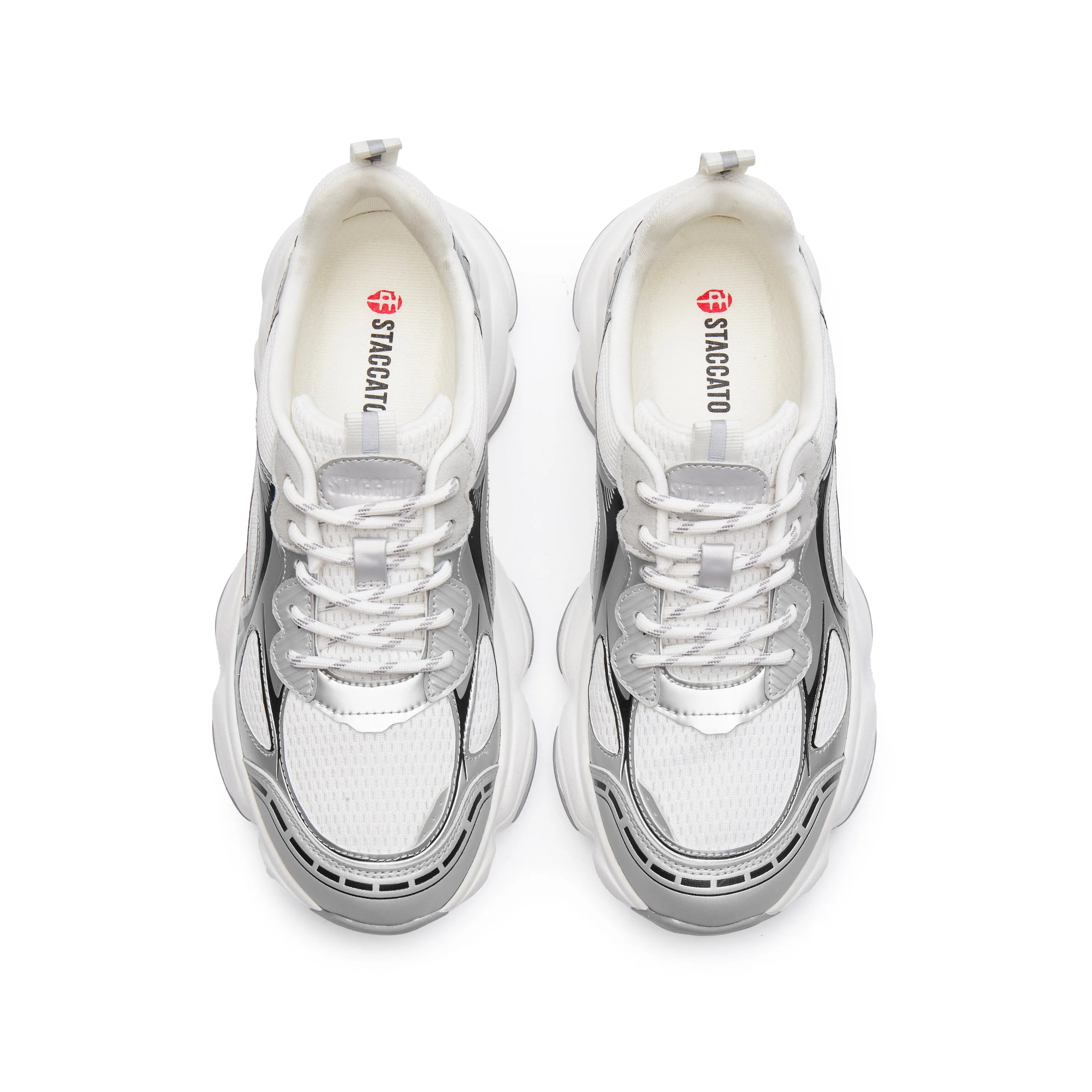 Silvery Black Meashed Lace Up Chunky Sneakers