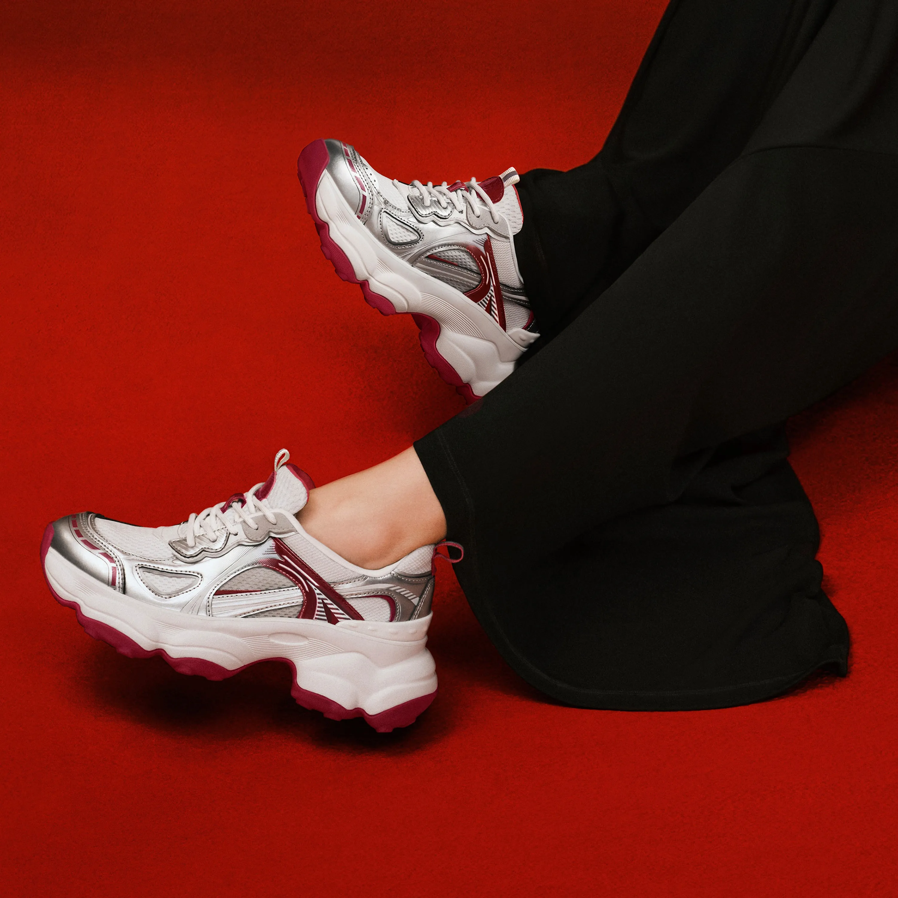 Silvery Black Meashed Lace Up Chunky Sneakers