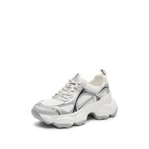 Silvery Black Meashed Lace Up Chunky Sneakers