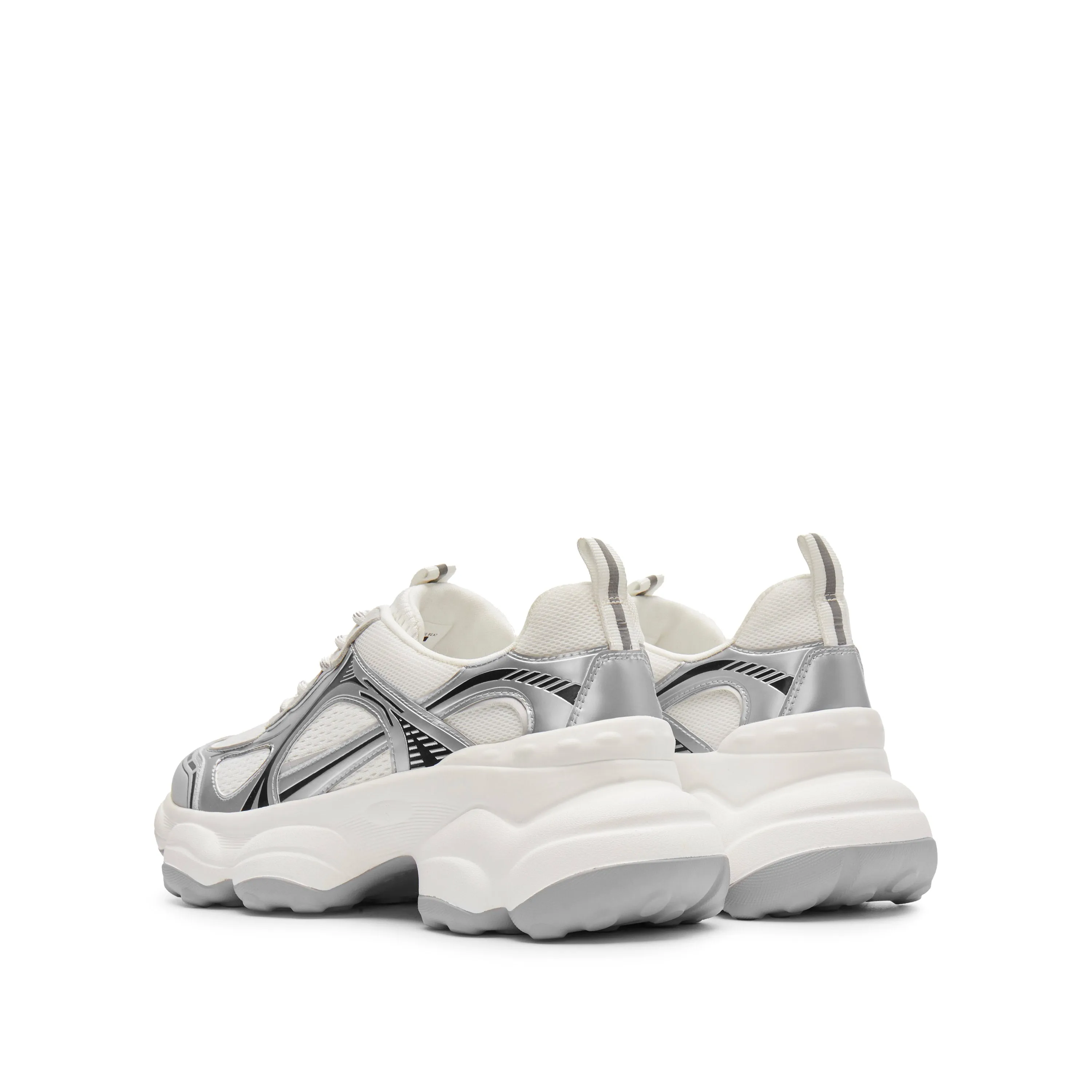 Silvery Black Meashed Lace Up Chunky Sneakers