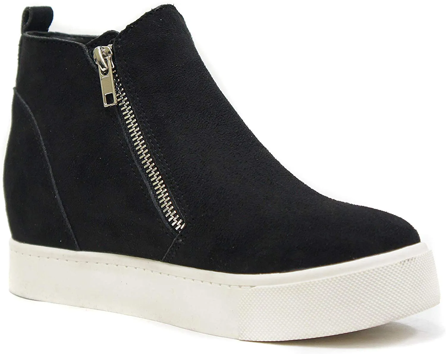 SODA Taylor Black Hidden Fashion Wedge Sneaker Shoes Side Zipper (6)