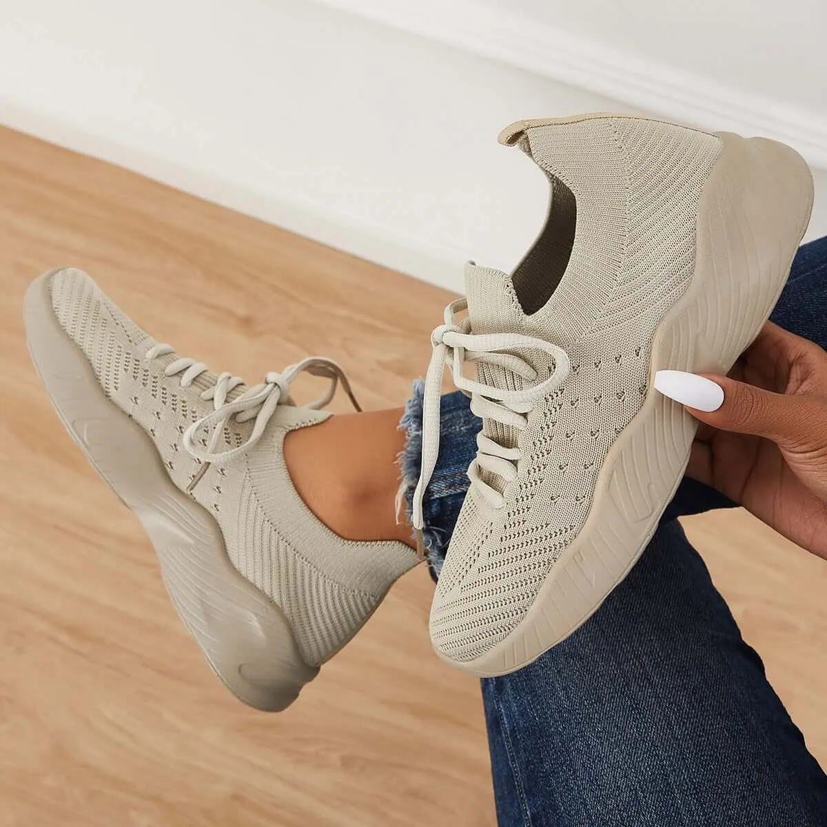 Sohiwoo  Women Casual Mesh Knitting Sneakers Sport Lightweight Arch Support Running Shoes