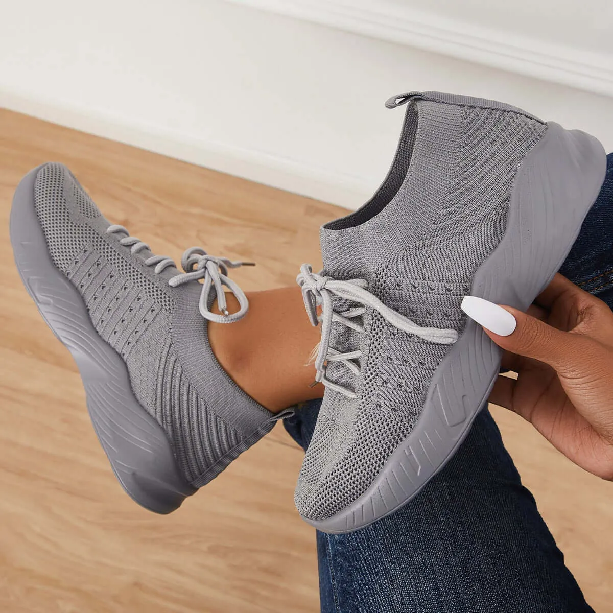 Sohiwoo  Women Casual Mesh Knitting Sneakers Sport Lightweight Arch Support Running Shoes