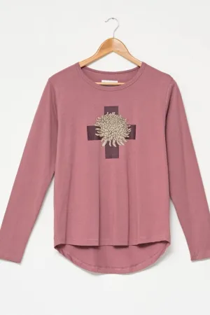 Stella   Gemma - White Crimson Floral - Long Sleeve Tee