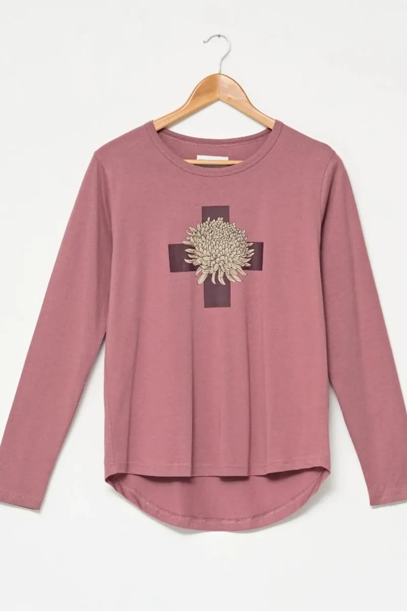 Stella   Gemma - White Crimson Floral - Long Sleeve Tee