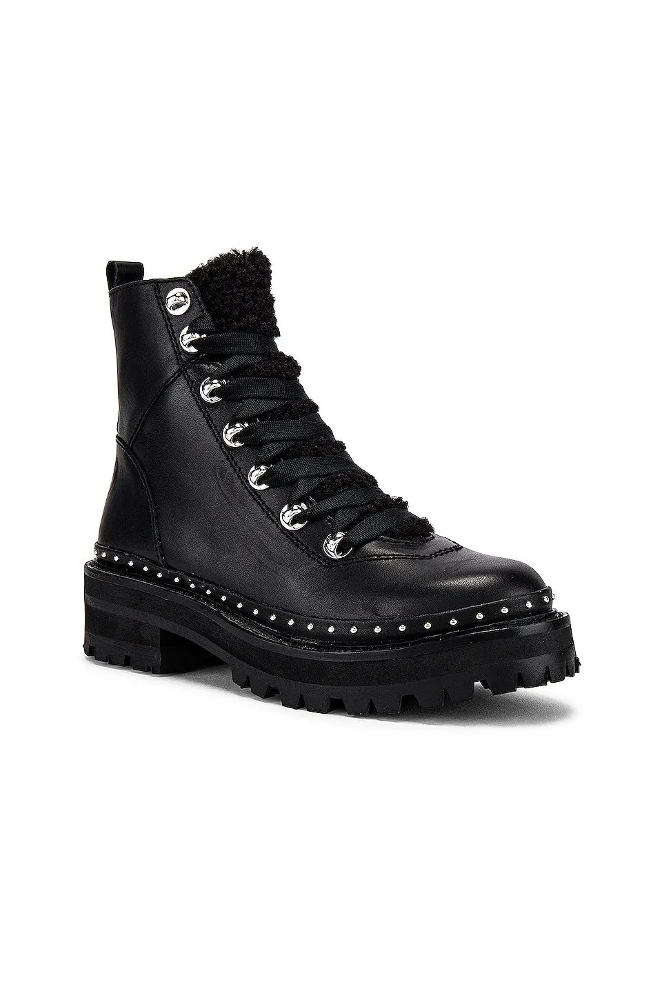 Steve Madden Rainier Silver hardware Lace-up front Ankle Fashion Boots Black Leather (9, Black Leather)
