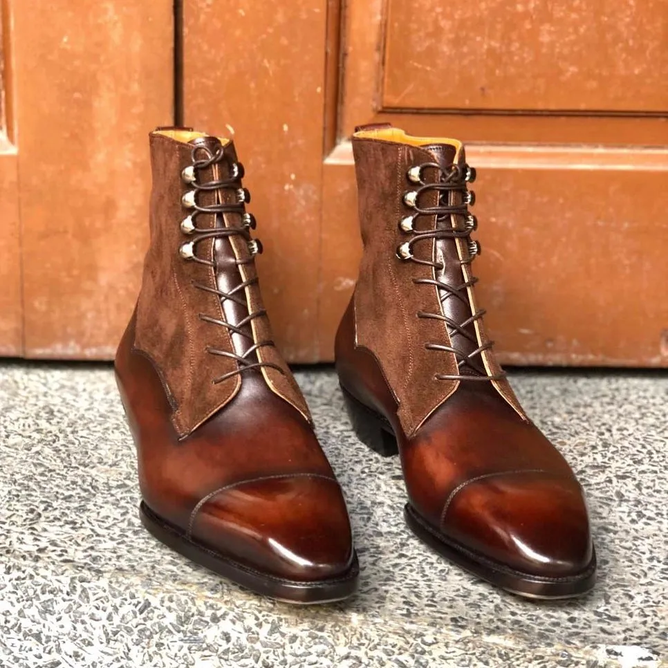 Tan Leather and Suede Bamria Brogue Lace Up Boots - AW24