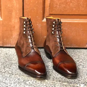 Tan Leather and Suede Bamria Brogue Lace Up Boots - AW24