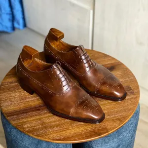 Tan Leather Medara Brogue Toe Cap Oxfords - Formal Shoes - AW24