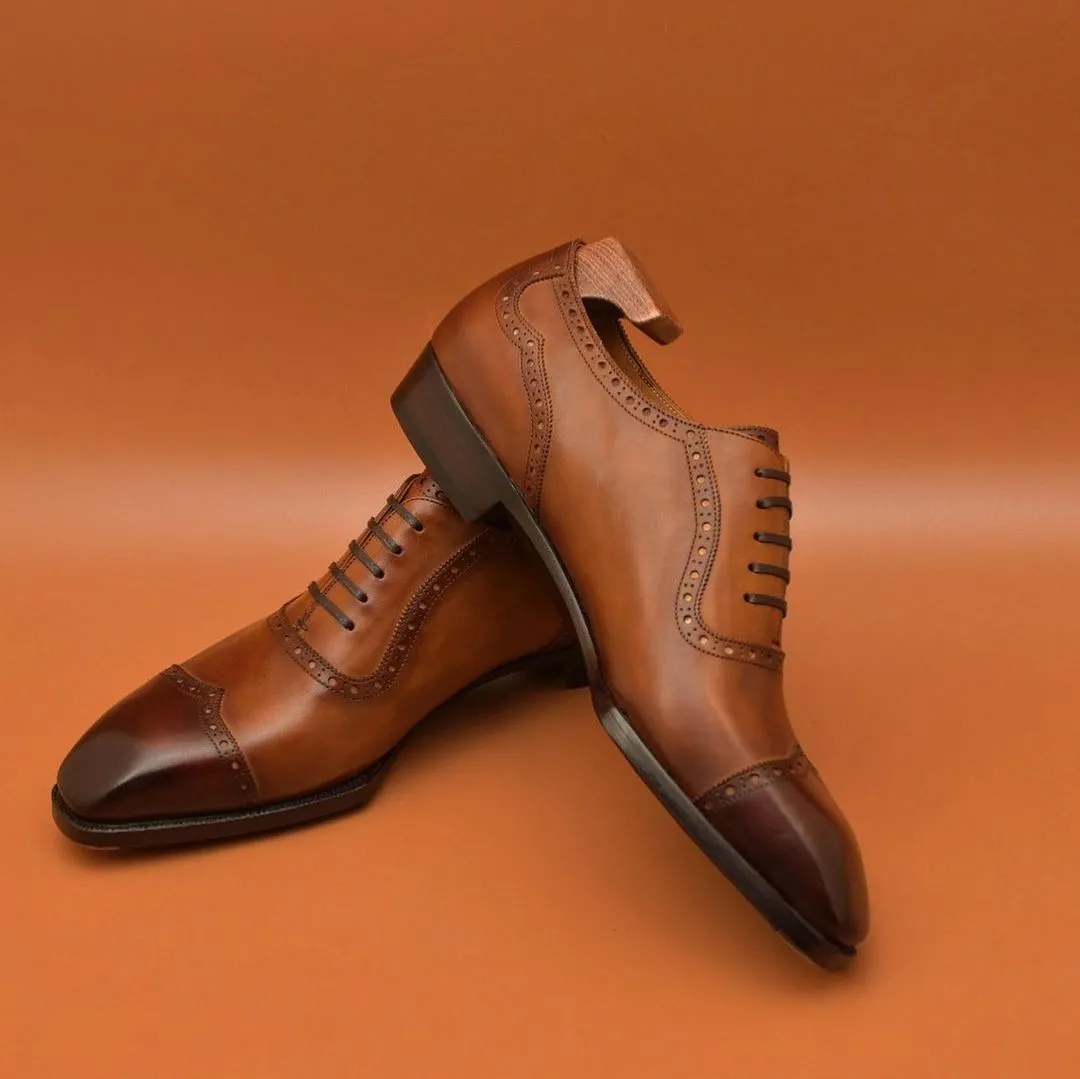 Tan Leather Redara Brogue Toe Cap Adelaide Oxfords - Formal Shoes - AW24