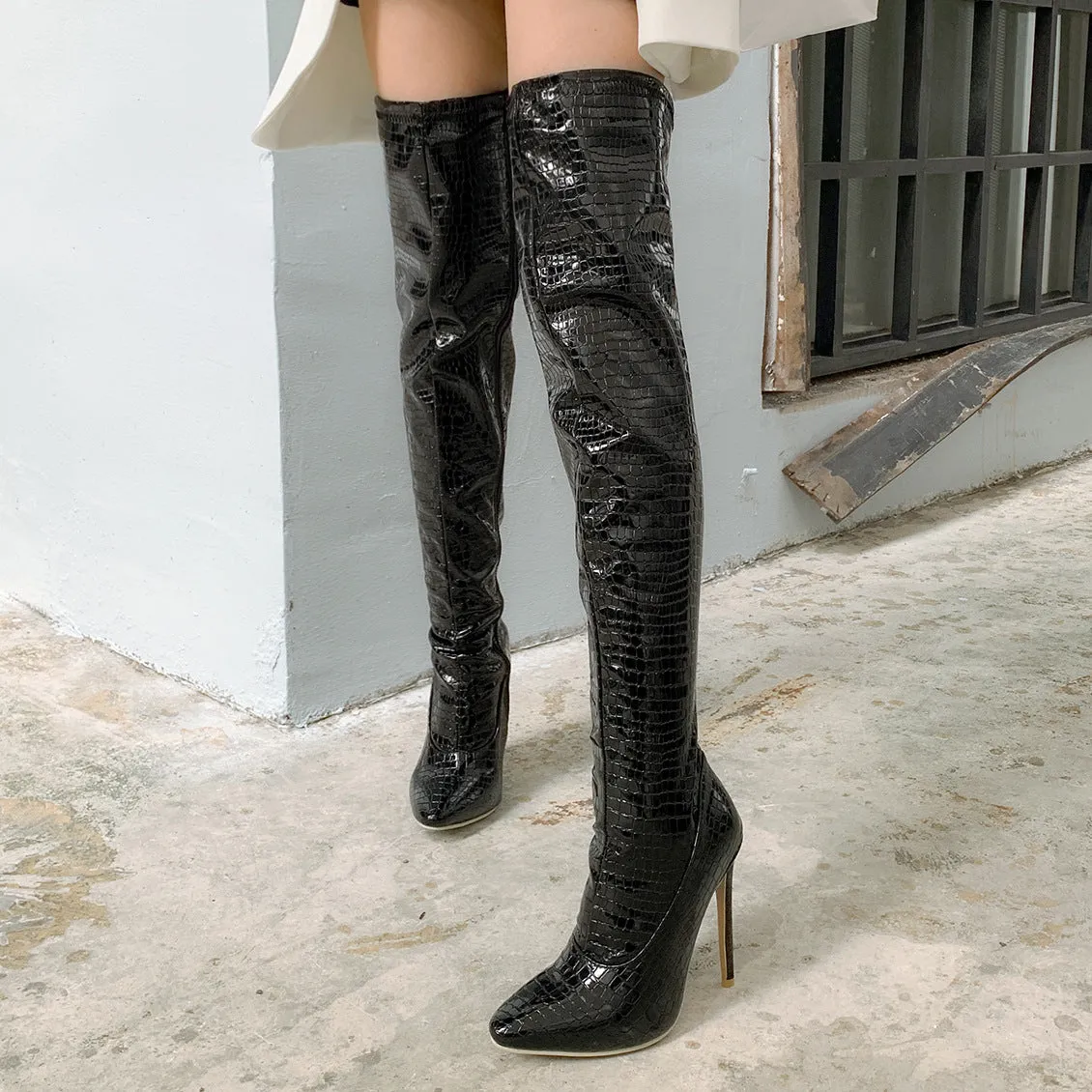Thin Heel High Heel Side Zipper Knee High Boots
