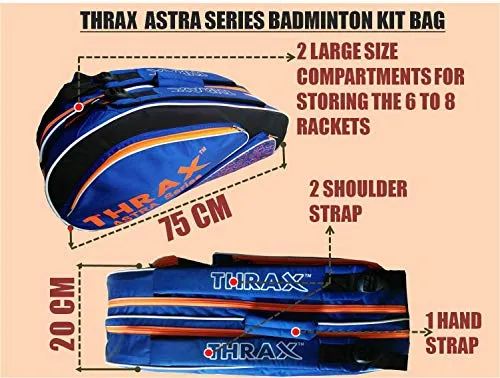 Thrax Astra Series Fabric Badminton Kit Bag (Black and Blue)