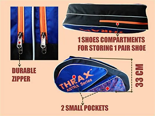 Thrax Astra Series Fabric Badminton Kit Bag (Black and Blue)