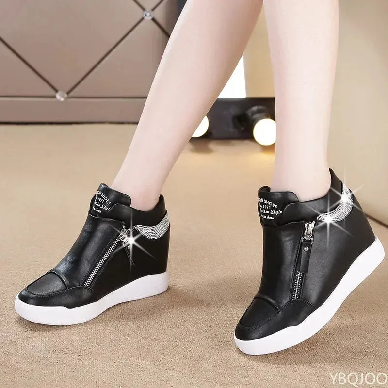 Women Casual Platform High Heels Sneakers Spring Autumn Increase Vulcanize Shoes Woman Fashion PU Leather Chunky Sports Shoes