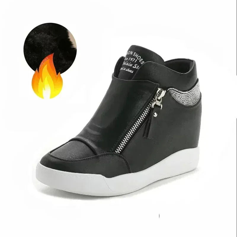 Women Casual Platform High Heels Sneakers Spring Autumn Increase Vulcanize Shoes Woman Fashion PU Leather Chunky Sports Shoes