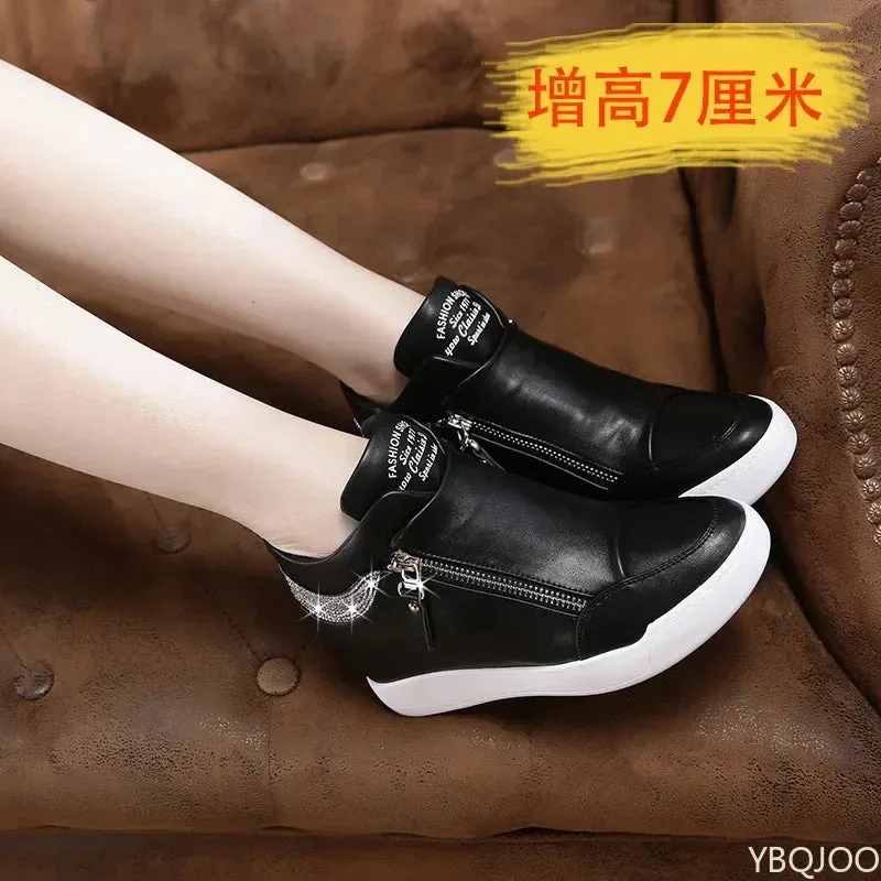Women Casual Platform High Heels Sneakers Spring Autumn Increase Vulcanize Shoes Woman Fashion PU Leather Chunky Sports Shoes