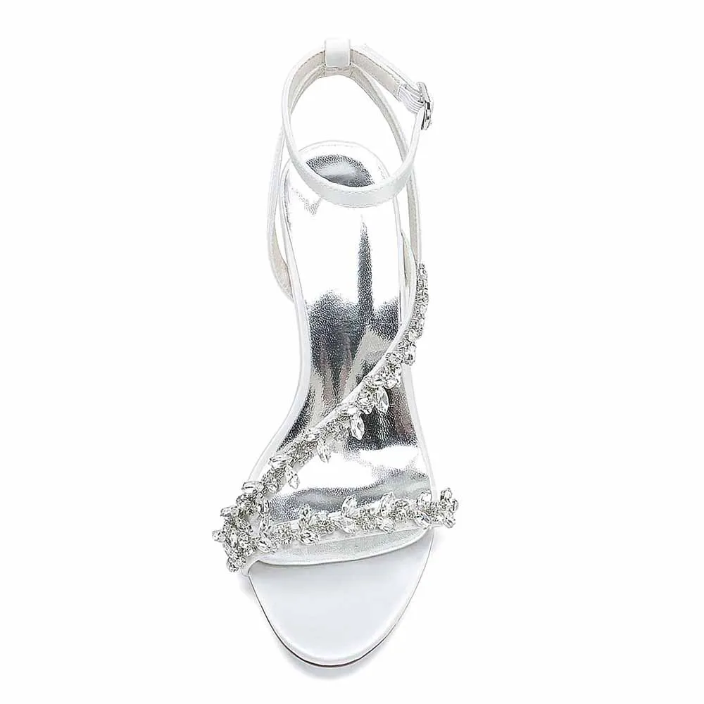 Women Rhinestones Heels Chunky Block Sandals Prom Heels
