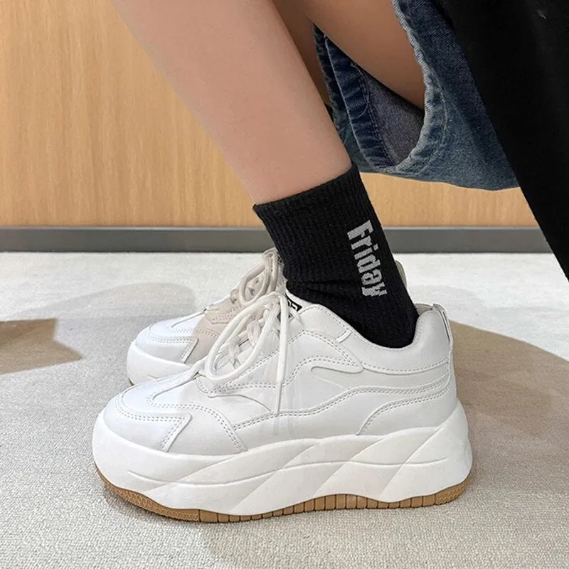 xiangtuibao -  Mix Color Chunky Platform Sneakers Women Spring Pu Leather Casual Sport Shoes Woman Non Slip Thick Soled Vulcanized Shoes